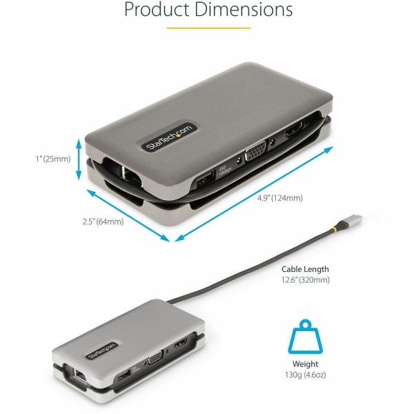 StarTech.com USB-C Multiport Adapter, HDMI/VGA, 4K 60Hz, 3-Port USB Hub, 100W PD Pass-Through, GbE, Mini Docking Station, 1ft/30cm Cable - Image 6