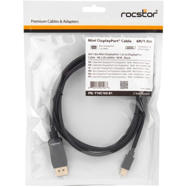 Rocstor premium 6ft (2m) Mini DisplayPort 1.2v to DisplayPort Cable M/M - 4K - mini DisplayPort to Displayport for Ultrabook, Projector, Desktop Computer DisplayPort supports 4Kx2K Resolution at 60Hz - 6 ft Mini DP to DP Cable - 6ft Mini DisplayPort to DisplayPort 1.2 Cable - Gold Platted - DisplayPort 4k with HBR2 support - High-resolution support of up to 4k x 2k (3840 x 2160) @ 60Hz - a max HBR2 bandwidth of 21.6 Gbps 4KX2K@60Hz - Image 5