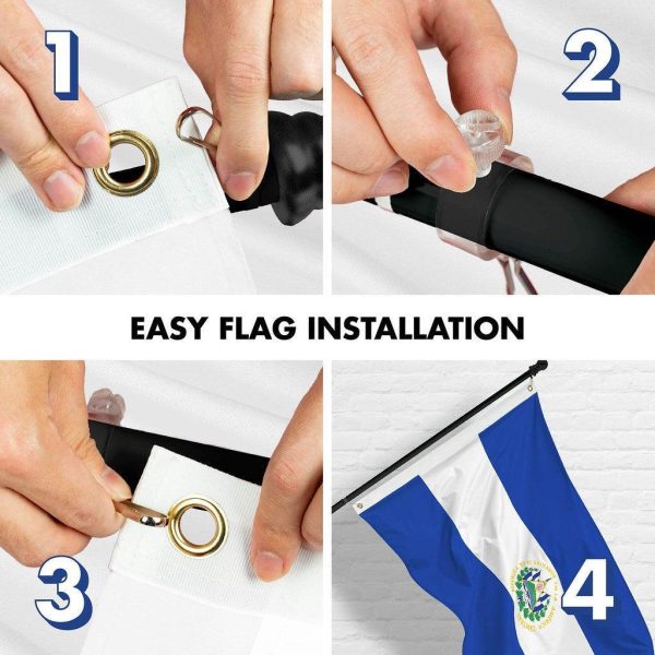 G128 Combo Pack: 6 Ft Tangle Free Spinning Flagpole (Black) & El Salvador Flag 3x5 Ft Printed 150D Polyester, Brass Grommets (Flag Included) Aluminum Flag Pole - Image 7