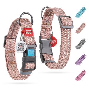 Reflective Cotton Dog Collar Eco Friendly Alt to Nylon Collar for Small Medium and Large Dogs   Pet Collar with QR ID Tag   Puppy Collar for Large Breed Dogs   Adjustable Male Female Dog Collar