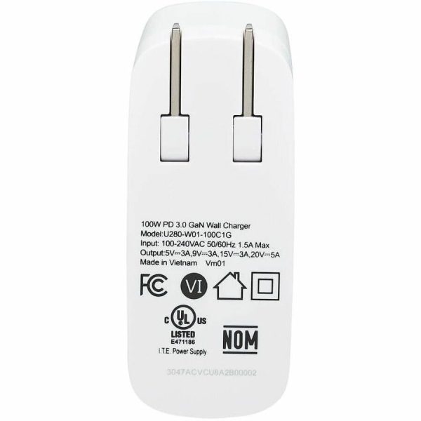 Eaton Tripp Lite Series Compact 1-Port USB-C Wall Charger - GaN Technology, 100W PD3.0 Charging, White - Image 2