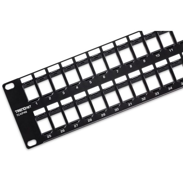 TRENDnet 48-Port Blank Keystone 2U HD Patch Panel, 2U 19" Rackmount Housing, HD Keystone Network Patch Panel, Recommended With TC-K25C6 & TC-K50C6 Cat6 Keystone Jacks (Sold Separately), Black, TC-KP48 - Image 3