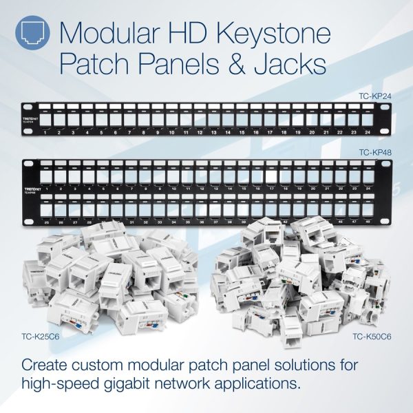 TRENDnet 48-Port Blank Keystone 2U HD Patch Panel, 2U 19" Rackmount Housing, HD Keystone Network Patch Panel, Recommended With TC-K25C6 & TC-K50C6 Cat6 Keystone Jacks (Sold Separately), Black, TC-KP48 - Image 6