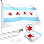 G128 Flag Pole 5 FT Silver Tangle Free & Chicago Flag 2.5x4 FT Combo Embroidered Spun Polyester
