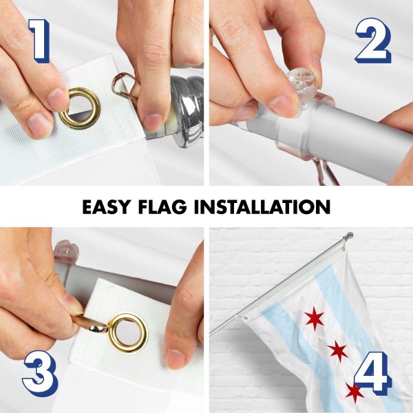 G128 Flag Pole 5 FT Silver Tangle Free & Chicago Flag 2.5x4 FT Combo Embroidered Spun Polyester - Image 7