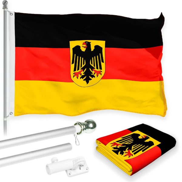 G128 Combo Pack: Flag Pole 6 FT Silver Tangle Free & Germany German Ensign Flag 3x5 FT Printed 150D Polyester