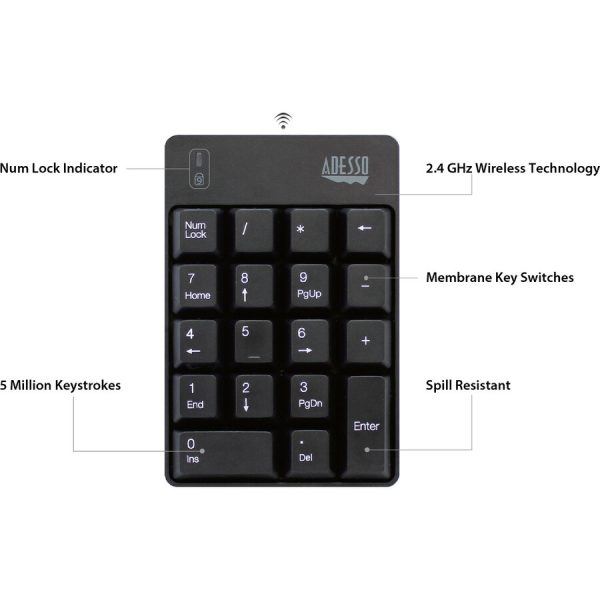 Adesso Wireless Spill Resistant 18-Key Numeric Keypad - Image 5