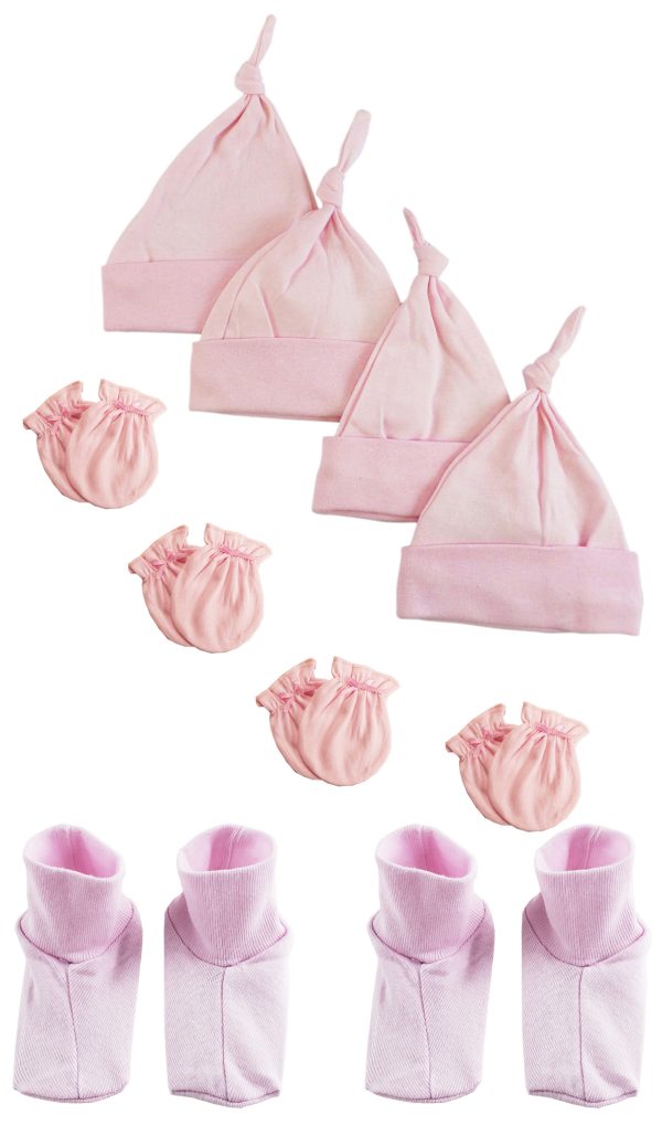 Girls Knotted Caps , Booties And Mittens - 10 Piece Set Nc_0942