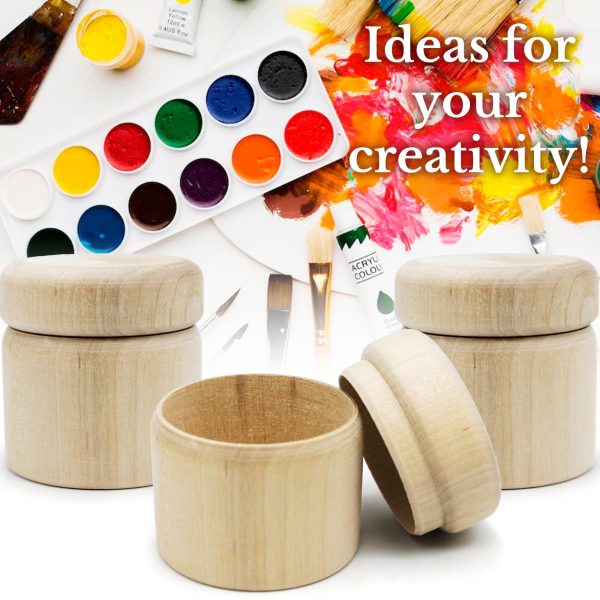 Unpainted Wooden Round Boxes with Lids   Set of 10 Mini Wood Craft Boxes   DIY Storage Containers for Crafts   Unfinished Blank Trinket Wood Boxes Size 2x2 Inch - Image 4