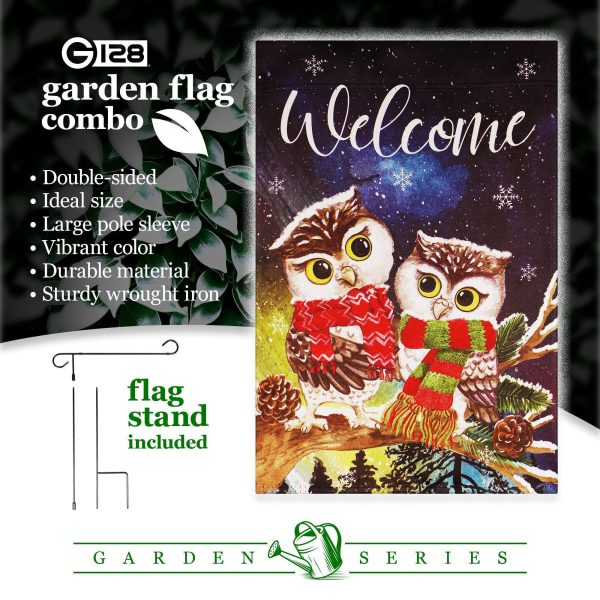 G128 Combo Pack: Garden Flag Stand Black 36 in x 16 in & Garden Flag Winter Decoration Cozy Owls with Scarves 12"x18" Double-Sided Blockout Fabric - Image 7