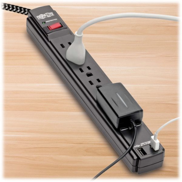 Eaton Tripp Lite Series Safe-IT 6-Outlet Surge Protector, 2 USB Charging Ports, 10 ft. Cord, 5-15P Plug, 990 Joules, Antimicrobial Protection, Black - Image 4