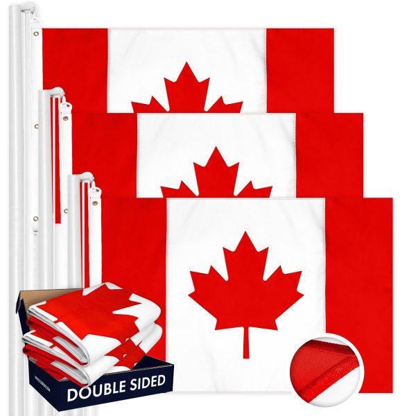G128 3 Pack: Canada Canadian Flag | 6x10 Ft | Double ToughWeave Series Double Sided Embroidered 210D Polyester | Country Flag, Embroidered Design, Indoor/Outdoor, Brass Grommets, Heavy Duty, 3-ply