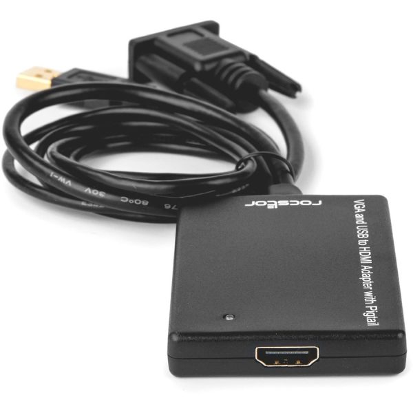Rocstor Premium VGA to HDMI Adapter with USB Audio 3.5mm & Power - Portable VGA to HDMI Converter - 1080p - HDMI/USB/VGA for Video Device - 1 Pack - 1 x HD-15 Male VGA, 1 x Type A Male USB - 1 x HDMI Female Digital Video - 1 x Audio 3.5mm Male - Black - Converter W/ USB Power & PC Audio - Image 3