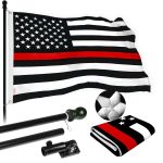 G128 - 6 Feet Tangle Free Spinning Flagpole (Black) Thin Red Line Flag Brass Grommets Spun Polyester 3x5 ft (Flag Included) Aluminum Flag Pole