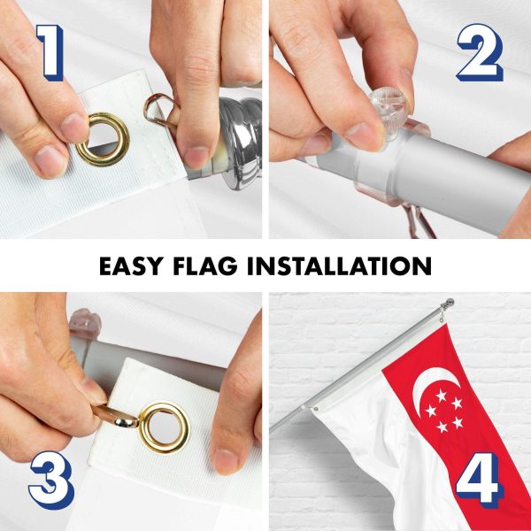 G128 Combo Pack: 6 Ft Tangle Free Aluminum Spinning Flagpole (Silver) & Singapore Singaporean Flag 3x5 Ft, LiteWeave Pro Series Printed 150D Polyester | Pole with Flag Included - Image 7