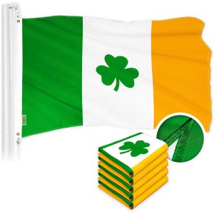 G128 5 Pack: Ireland Irish Shamrock Flag | 2x3 Ft | ToughWeave Series Embroidered 300D Polyester | Embroidered Design, Indoor/Outdoor, Brass Grommets