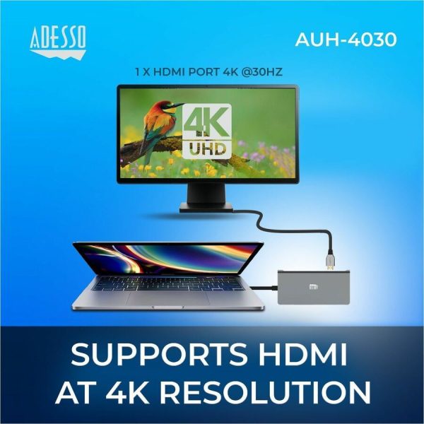 Adesso 8-in-1 USB-C Multi-Port Docking Station (TAA Compliant) - Image 4
