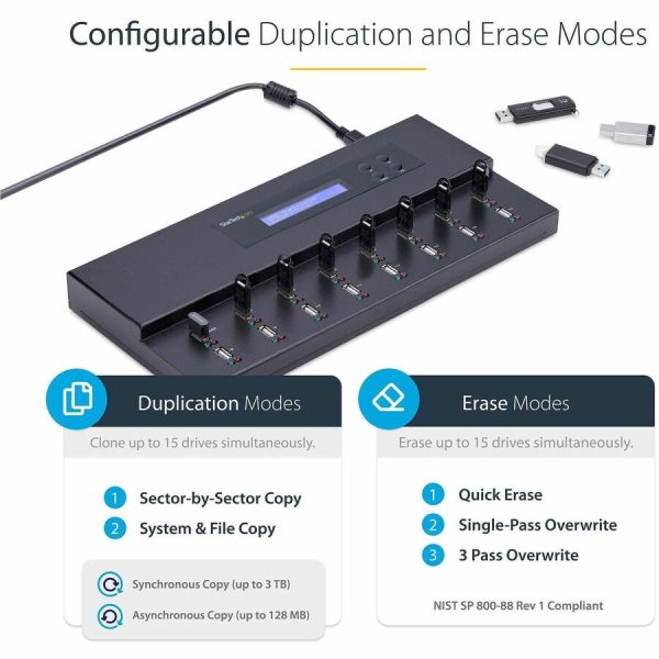 StarTech.com Standalone 1 to 15 USB Thumb Drive Duplicator/Eraser, Multiple USB Flash Drive Copier/Cloner, Sector-by-Sector Copy, Sanitizer - Image 5