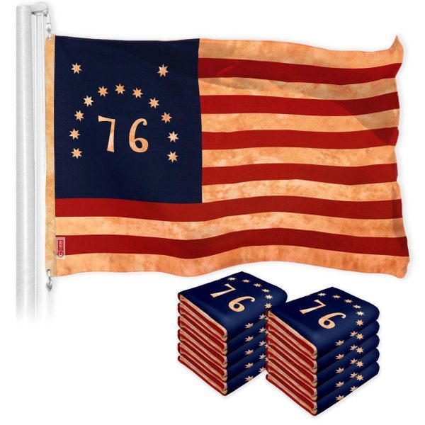G128 10 Pack: Bennington 76 Tea-Stained Flag | 3x5 Ft | LiteWeave Pro Series Printed 300D Polyester | Historical Flag, Vibrant Colors, Brass Grommets, Thicker and More Durable Than 100D 75D Polyester