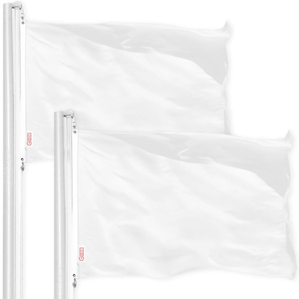 G128 2 Pack: Solid White Color Flag | 2.5x4 Ft | LiteWeave Pro Series Printed 150D Polyester | Indoor/Outdoor, Vibrant Colors, Brass Grommets, Thicker and More Durable Than 100D 75D Polyester