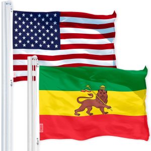 G128 Combo Pack: USA American Flag 3x5 Ft 150D Printed Stars & Ethiopia Lion Flag 3x5 Ft 150D Printed