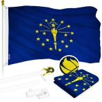 G128 - 6 Feet Tangle Free Spinning Flagpole (White) Indiana Flag Brass Grommets Embroidered 3x5 ft (Flag Included) Aluminum Flag Pole