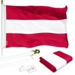 G128 Combo Pack: 6 Ft Tangle Free Spinning Flagpole (White) & Austria Flag 3x5 Ft Printed 150D Polyester, Brass Grommets (Flag Included) Aluminum Flag Pole