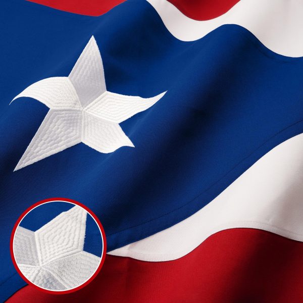 G128 Puerto Rico Puerto Rican Flag | 2.5x4 Ft | StormFlyer Series Embroidered 220GSM Spun Polyester | Embroidered Design, Indoor/Outdoor, Brass Grommets, Heavy Duty, All Weather - Image 2