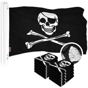 G128 10 Pack: Pirate Jolly Roger Bones Flag | 16x24 In | ToughWeave Series Embroidered 300D Polyester | Novelty Flag, Embroidered Design, Indoor/Outdoor, Brass Grommets