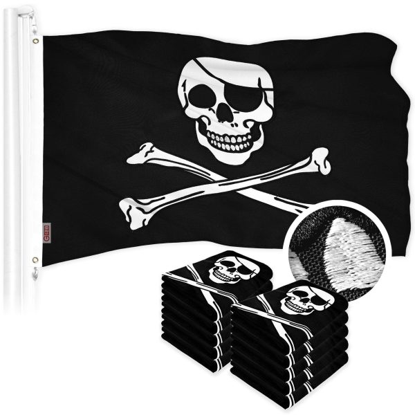 G128 10 Pack: Pirate Jolly Roger Bones Flag | 16x24 In | ToughWeave Series Embroidered 300D Polyester | Novelty Flag, Embroidered Design, Indoor/Outdoor, Brass Grommets
