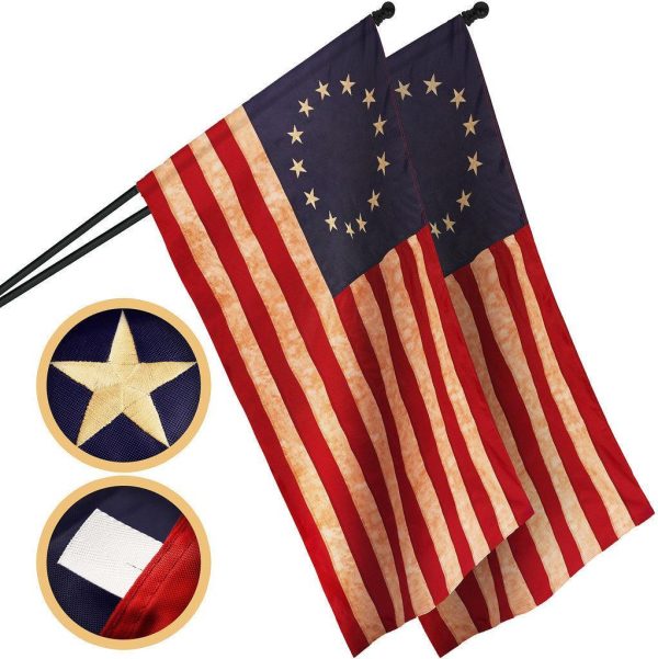 G128 2 Pack: Betsy Ross Tea-Stained Flag | 2x3 Ft | ToughWeave Pro Series Pole Sleeve Embroidered 420D Polyester | Historical Flag, Embroidered Design, High Quality, NO Flagpole Included