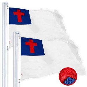 G128 2 Pack: Christian Flag | 3x5 Ft | Embroidered 220GSM SPUN POLYESTER - Embroidered Stars, Sewn Stripes, Brass Grommets, Indoor/Outdoor, Vibrant Colors, Heavy Duty SPUN POLYESTER