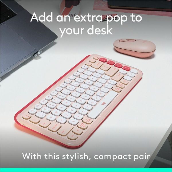 Logitech POP ICON COMBO, Bluetooth Keyboard and Mouse Combo, Comfortable Typing, Programmable Keys and Buttons, Quiet Clicks (Rose & Off-white) - Image 2