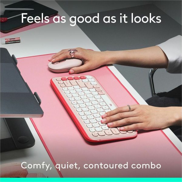 Logitech POP ICON COMBO, Bluetooth Keyboard and Mouse Combo, Comfortable Typing, Programmable Keys and Buttons, Quiet Clicks (Rose & Off-white) - Image 3