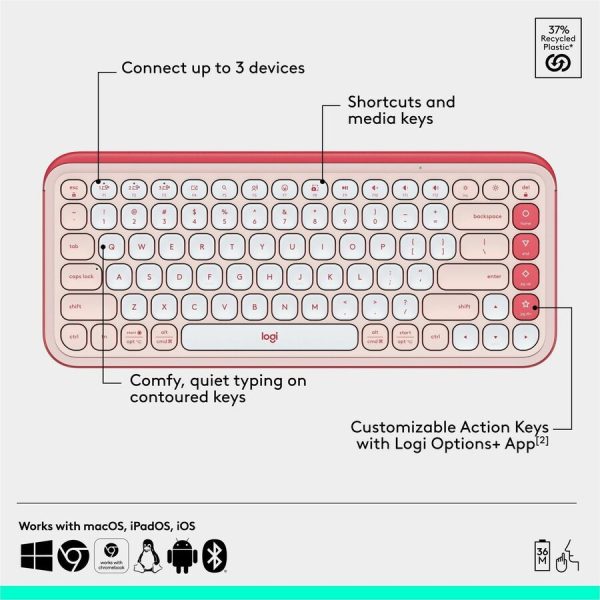 Logitech POP ICON COMBO, Bluetooth Keyboard and Mouse Combo, Comfortable Typing, Programmable Keys and Buttons, Quiet Clicks (Rose & Off-white) - Image 6