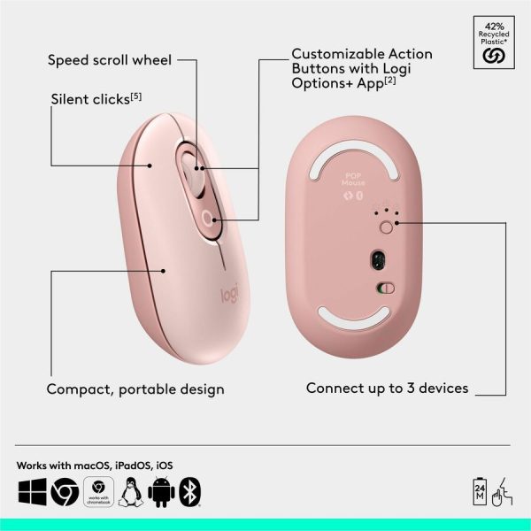 Logitech POP ICON COMBO, Bluetooth Keyboard and Mouse Combo, Comfortable Typing, Programmable Keys and Buttons, Quiet Clicks (Rose & Off-white) - Image 7