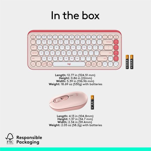 Logitech POP ICON COMBO, Bluetooth Keyboard and Mouse Combo, Comfortable Typing, Programmable Keys and Buttons, Quiet Clicks (Rose & Off-white) - Image 10