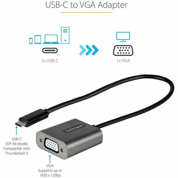 StarTech.com USB C to VGA Adapter, 1080p USB Type-C to VGA Adapter Dongle, USB-C to VGA Monitor/Display Video Converter, 12" Long Cable - Image 3