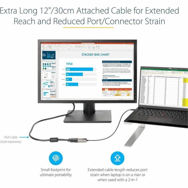 StarTech.com USB C to VGA Adapter, 1080p USB Type-C to VGA Adapter Dongle, USB-C to VGA Monitor/Display Video Converter, 12" Long Cable - Image 5