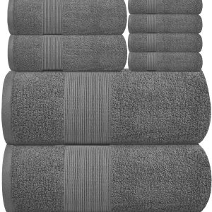 Resort Collection Soft Bath Towel Set | Luxury Hotel Plush & Absorbent Cotton | 2 Bath Towels 2 Hand Towels and 4 Washcloths [8 Piece Smoke Grey]