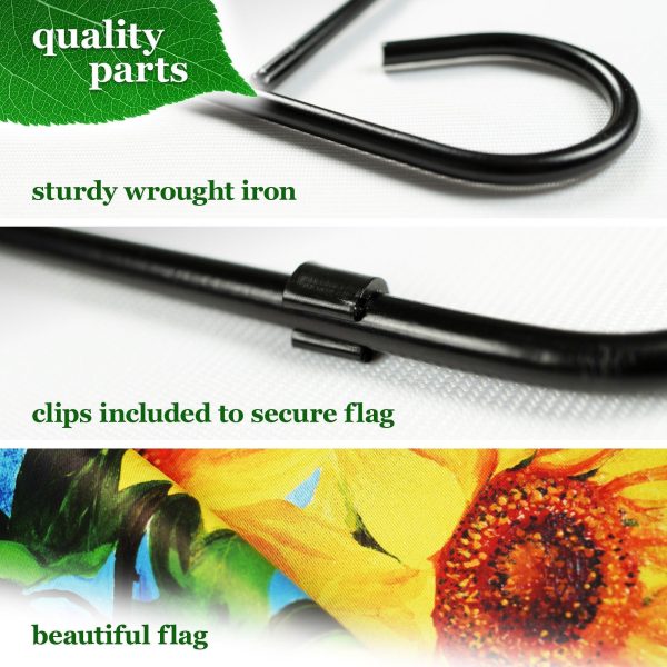 G128 Combo Pack: Garden Flag Stand Black 36 in x 16 in & Garden Flag Summer Decoration Welcome Sunflowers Blue Sky 12"x18" Double-Sided Blockout Fabric - Image 4