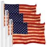 G128 3 Pack: American USA Tea-Stained Flag | 3x5 Ft | LiteWeave Pro Series Printed 300D Polyester | Indoor/Outdoor, Vibrant Colors, Brass Grommets, Thicker and More Durable Than 100D 75D Polyester