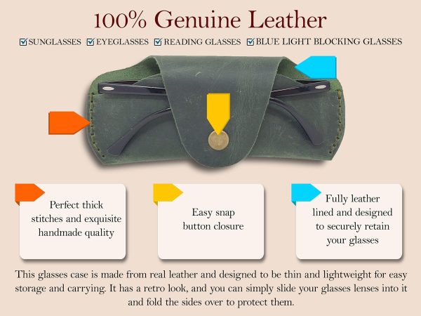 Soft Leather Glasses Case  Slim Eyeglass Sleeve Case  Sunglass Case for Men and Women  Retro Design Eyewear Case - Image 3