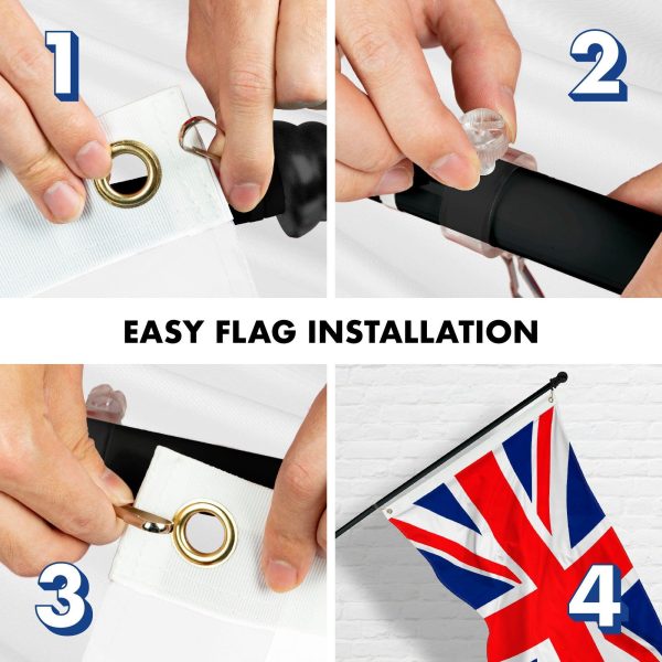 G128 - 6 Feet Tangle Free Spinning Flagpole (Black) United Kingdom Brass Grommets Printed 3x5 ft (Flag Included) Aluminum Flag Pole - Image 7