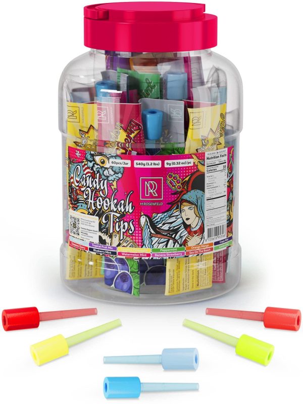 Candy Hookah Tips   60 pcs Glow in The Dark Jolly Tips   Individually Wrapped Hookah Tips Lollipop Shisha Accessories   5 x 12 Different Hookah Candy Tips Delicious Flavors   Hookah Tips Disposable