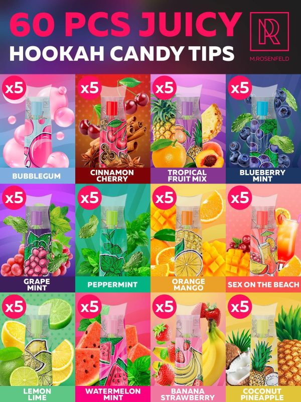 Candy Hookah Tips   60 pcs Glow in The Dark Jolly Tips   Individually Wrapped Hookah Tips Lollipop Shisha Accessories   5 x 12 Different Hookah Candy Tips Delicious Flavors   Hookah Tips Disposable - Image 2