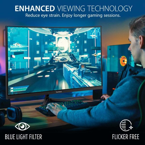 ViewSonic VX3218-PC-MHD 32 Inch Curved 1080p 1ms 180Hz Gaming Monitor with FreeSync Premium, Eye Care, HDMI and Display Port - Image 2