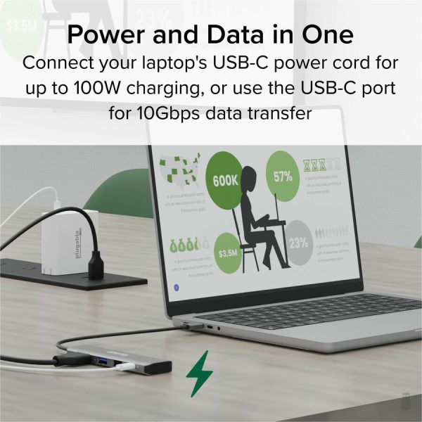Plugable USB C Hub Multiport Adapter, 4 in 1, 100W Pass Through Charging USB C to HDMI 4K 60Hz - Image 4