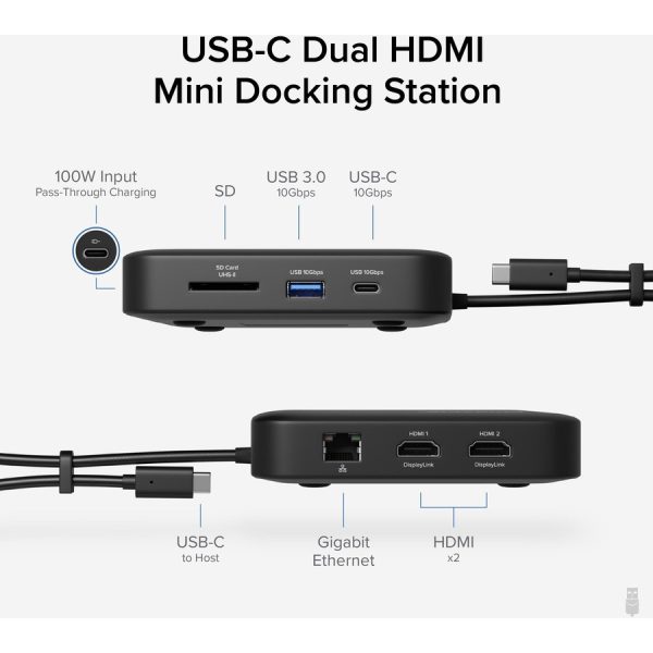 Plugable 7-in-1 USB C Docking Station Dual Monitor - Dual HDMI Dock is Compatible with Mac and Windows - Image 2