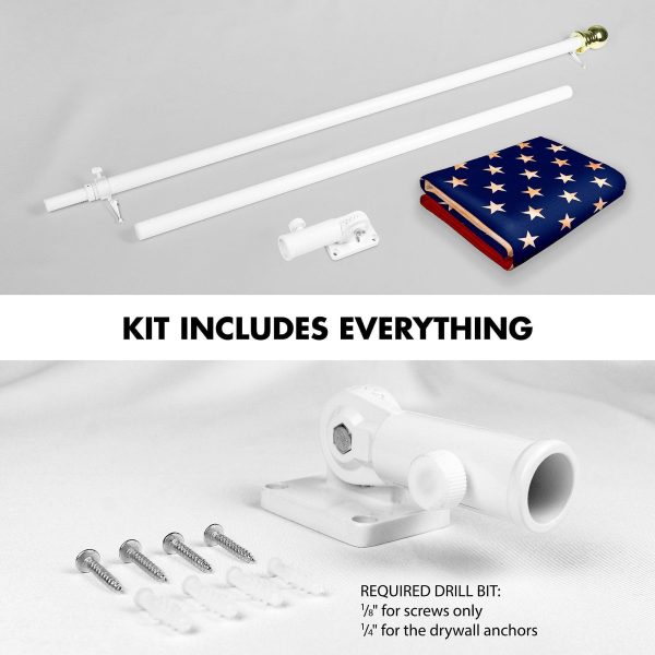 G128 Combo Pack: 6 Ft Tangle Free Aluminum Spinning Flagpole (White) & American USA Tea-Stained Flag 3x5 Ft, LiteWeave Pro Series Printed 300D Polyester | Pole with Flag Included - Image 2